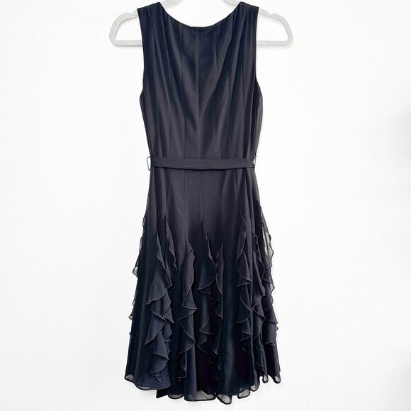 Vintage Evan Picone Ruffle Chiffon Black Fit & Flare Dress Size 4 - Picture 8 of 14